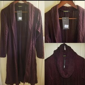 New with tags Reborn  burgundy wine long sweater  / duster sweater